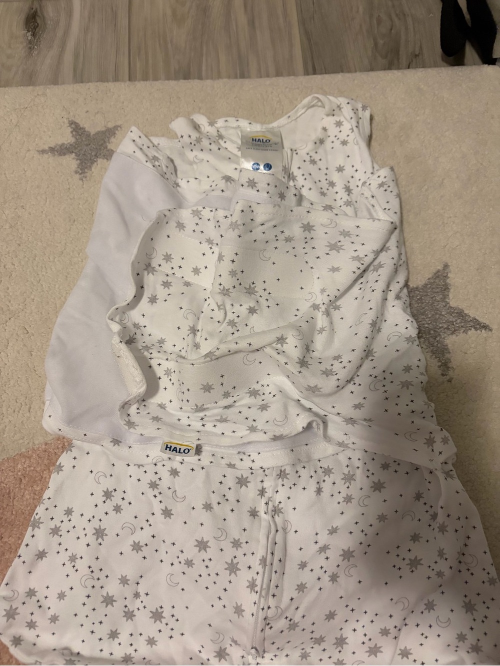 HALO Sleep Swaddle in White with Silver Star Print